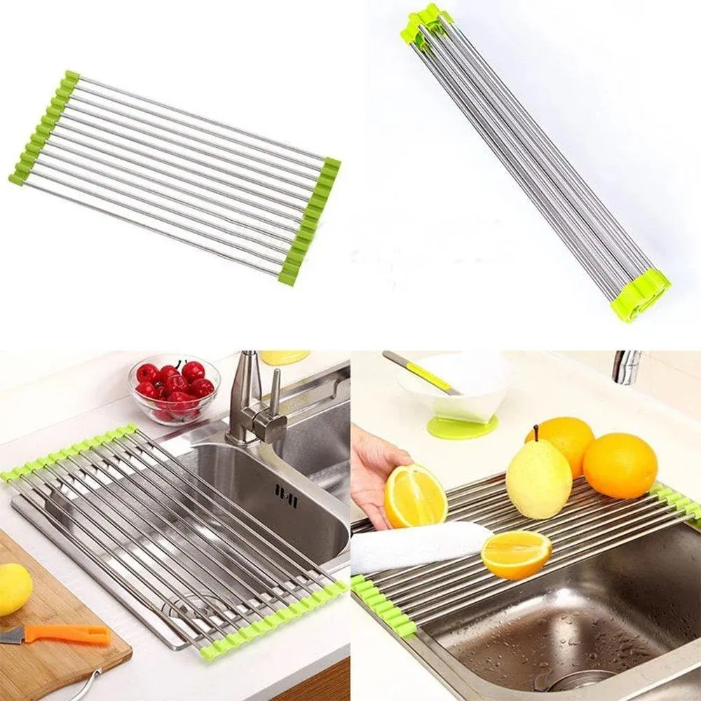 FOLDABLE DRAIN RACK KITCHEN SINK ROLL UP DISH DRYING RACK PORTABLE DISH RACK.