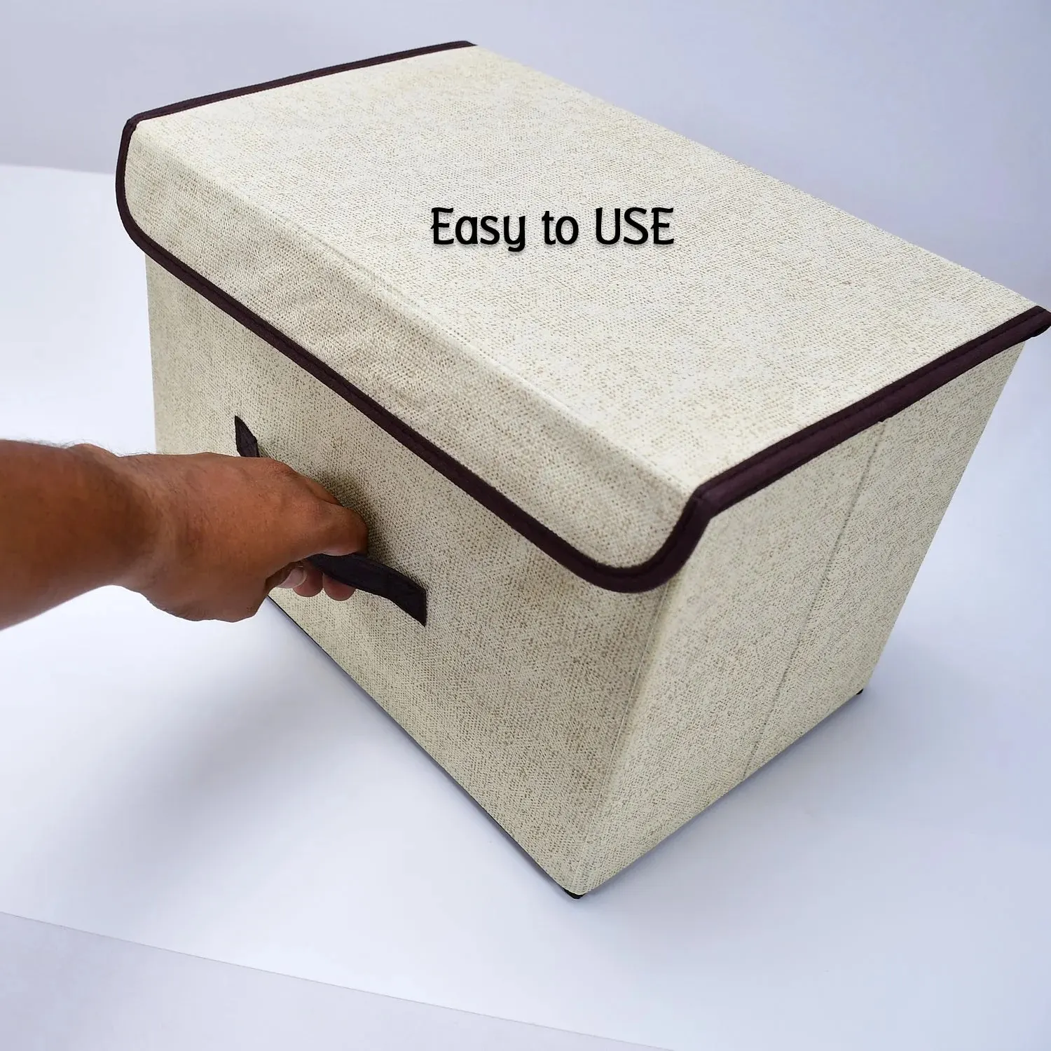 Foldable Cotton Linen Storage Box – Multi-Room Organizer with Lid & Handles