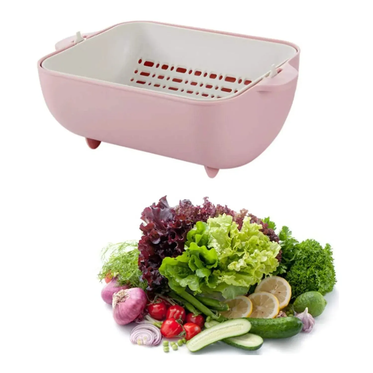 Multifunctional BPA Free Double Layered Plastic Rotatable Strainer (Multicolor)