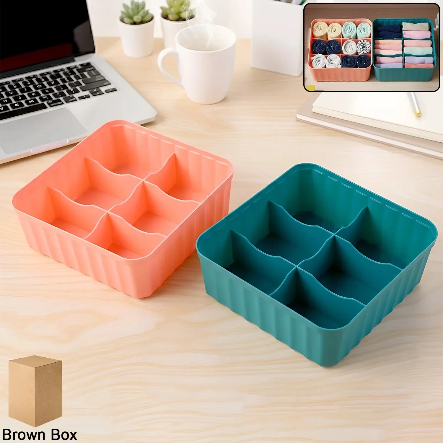 Square Organizer Box with 6 Compartments Set of 2