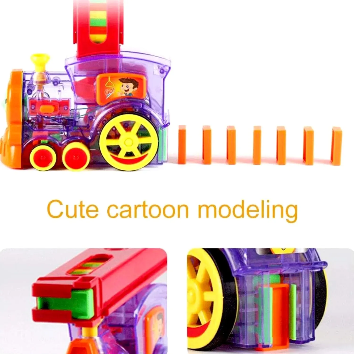 Transparent funny train engine block set – 60-piece music & lights