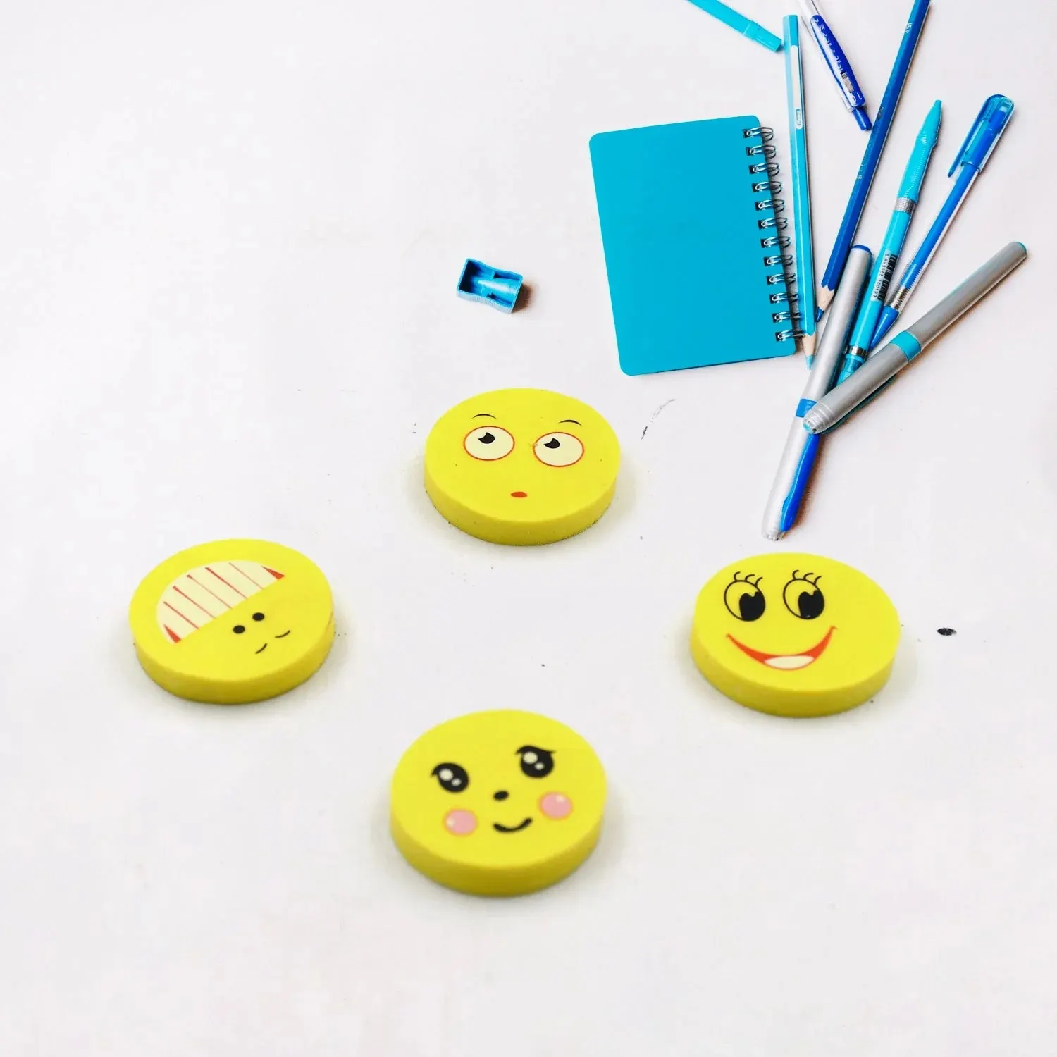 Cute smile emoji eraser set – perfect for kids (4pc set)