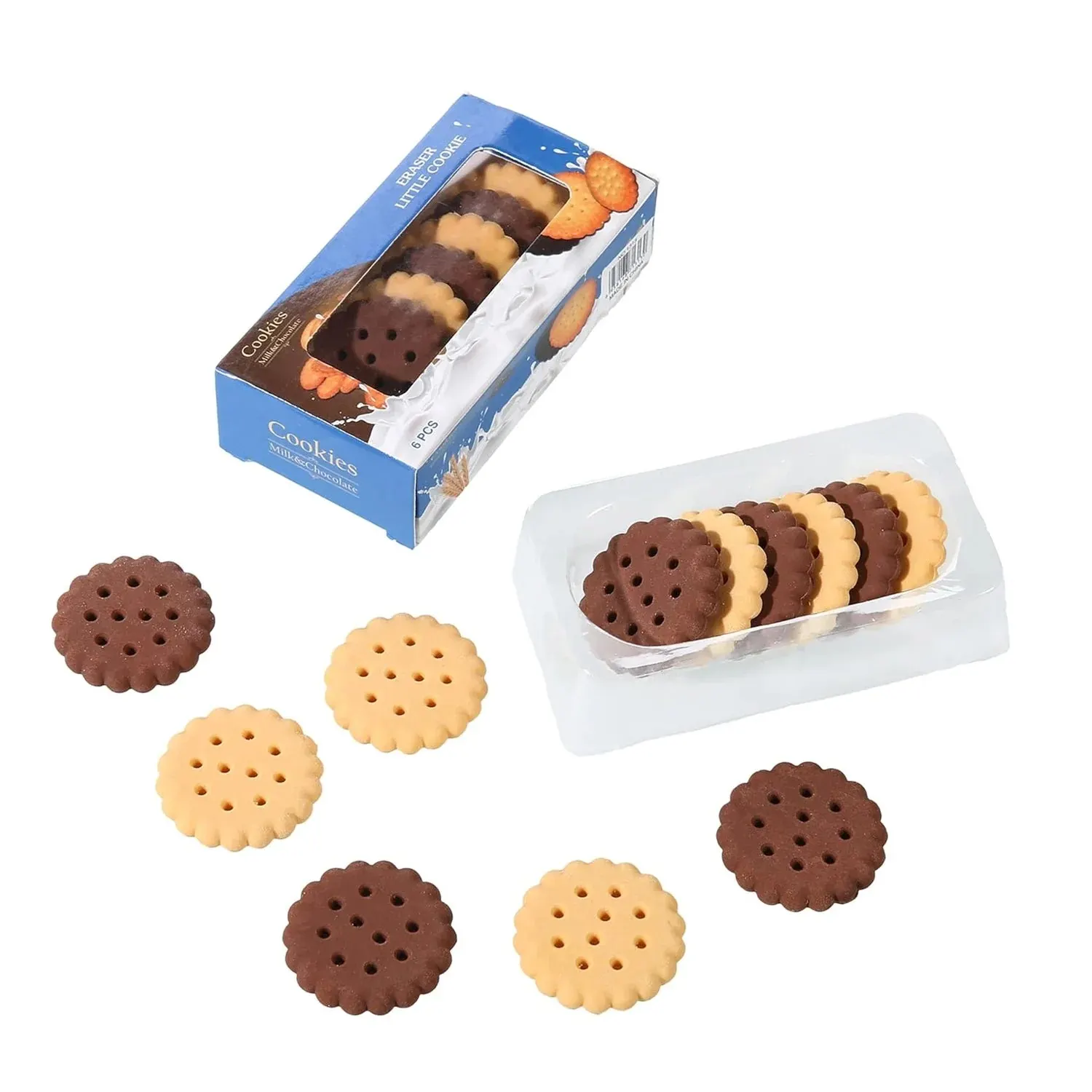 Biscuit-shaped erasers – fun rubber stationery for kids (6 pcs set)